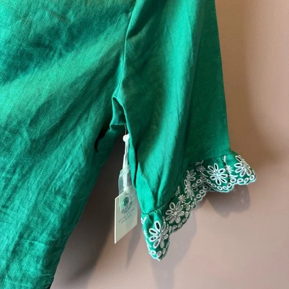 NWT Tuckernuck Hyacinth House Embroidered Linen Montauk Lounge Shirt Green - Picture 5 of 12